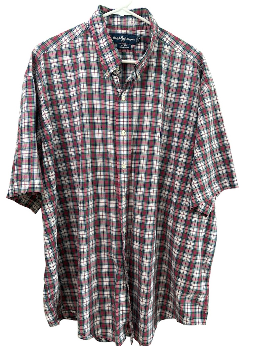 Ralph Lauren Red, White & Blue Button-Down SS Shirt Size XXL 100% Cotton